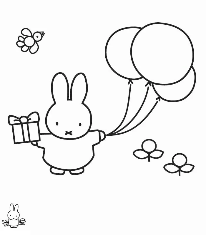 Miffy mit Geschenk und Luftballons