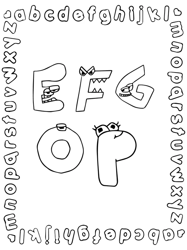 Alphabet Lore Letter E, F, G, O, and P