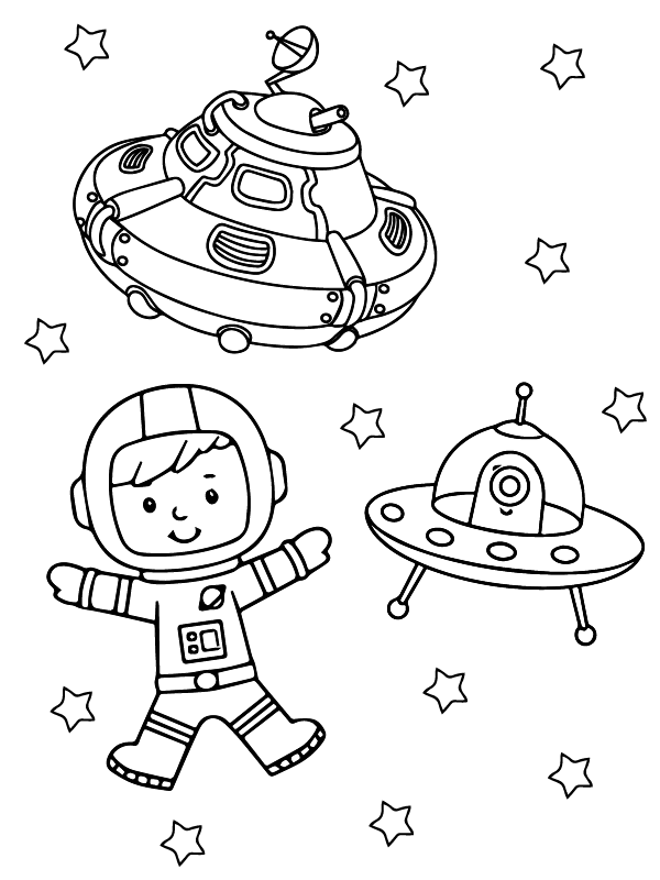 Astronaut and UFO Spaceships