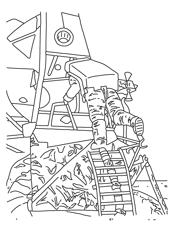Astronaut in Nasa Lunar Module Ladder Coloring Page