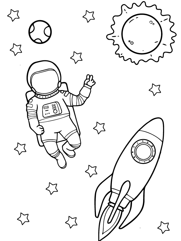 Astronaut Peace Sign Coloring Printable for Kids