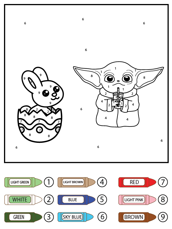 Baby Yoda and Easter Bunny Egg Color by Number