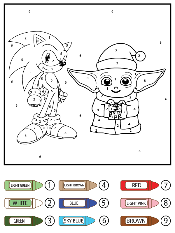 Baby Yoda and Sonic Color by Number
