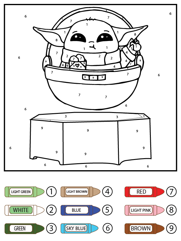 Baby Yoda Riding in Spaceship Color by Number
