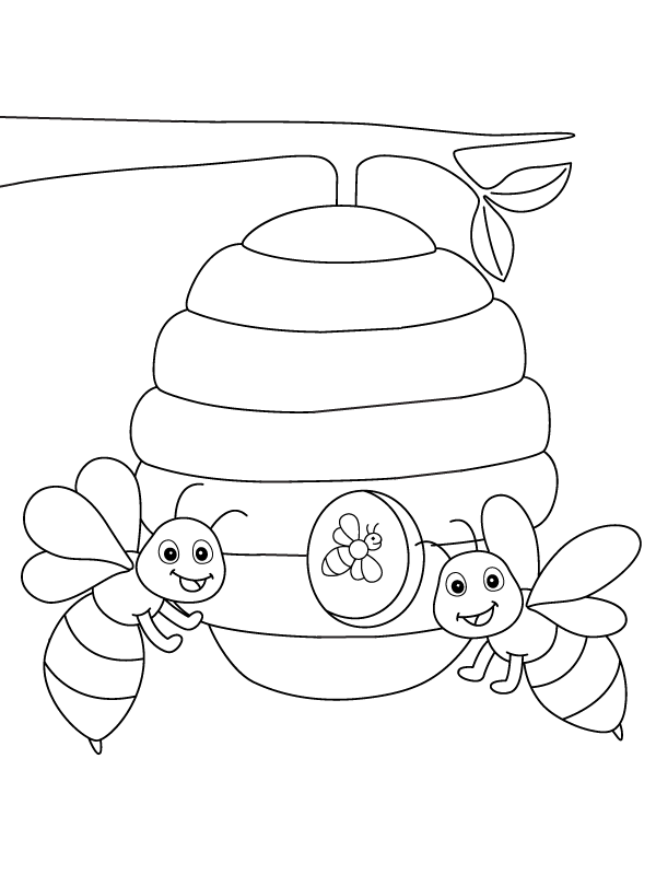 Beehive and Two Bees Flying