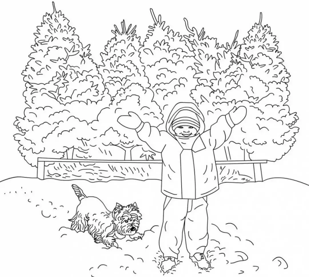 Junge mit Winterszenerie