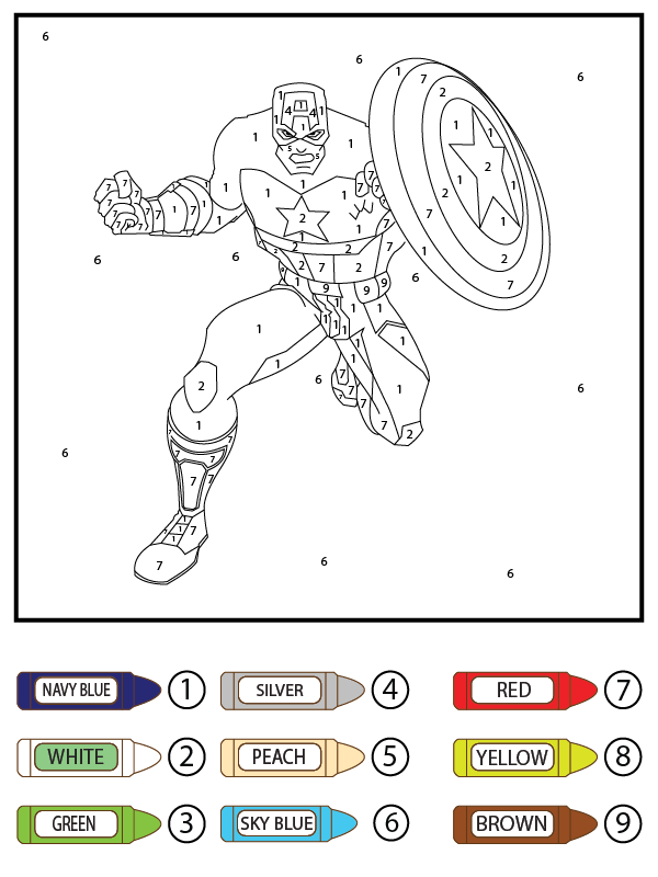 Captain America mit Schild Farbe nach Zahlen