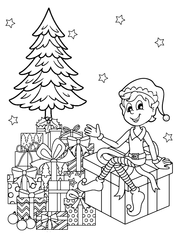 Christmas Elf with mane Gift with Tree