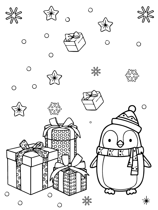 Christmas Penguin and Gift Box