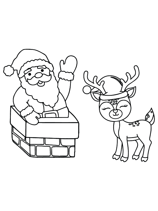 Christmas Reindeer and  Santa On Chimney Isolated