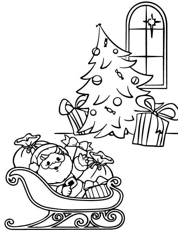 Christmas Santa Claus, Sleigh and Tree