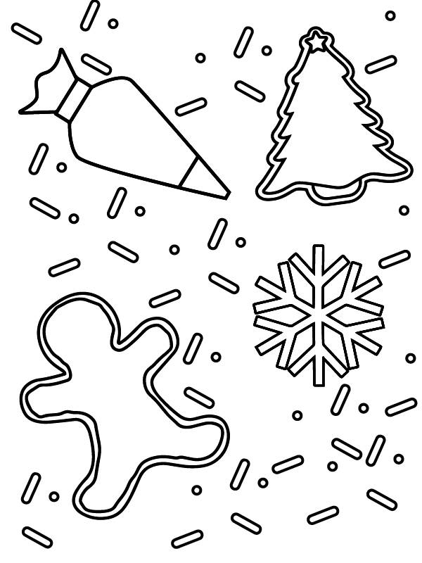 Weihnachtsbaum, Schneeflocke, Lebkuchenmann und Spritzbeutel