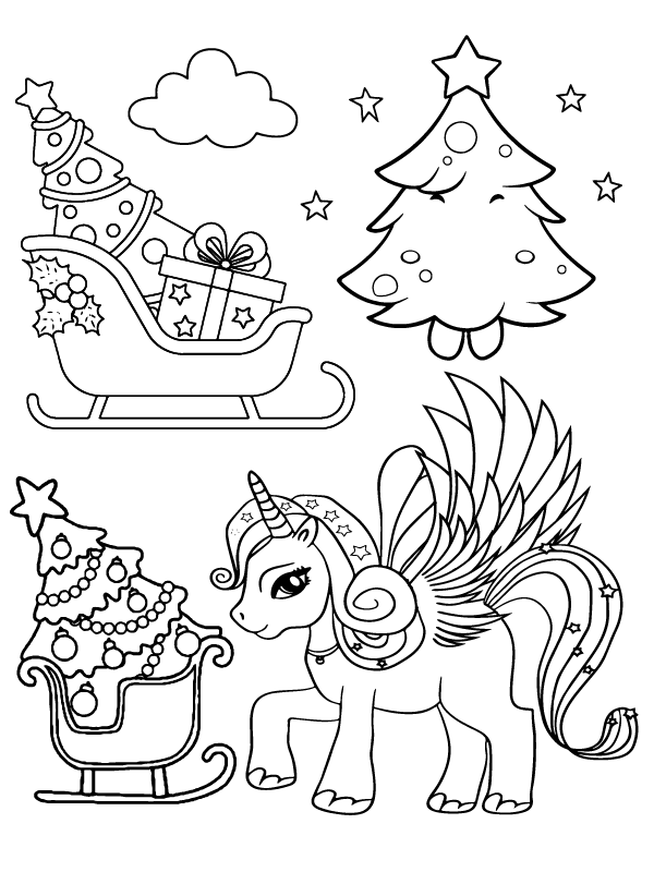 Christmas Unicorn and Sleigh