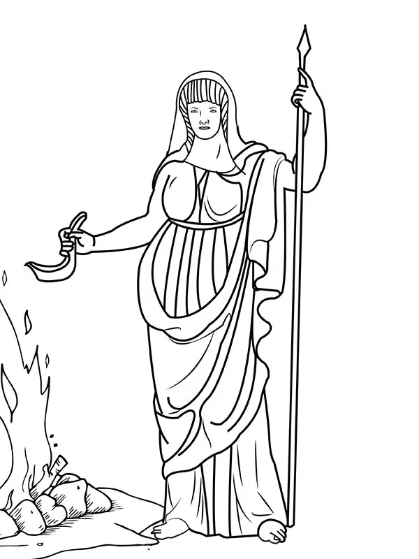 Coloring Page: Hestia tending to a hearth