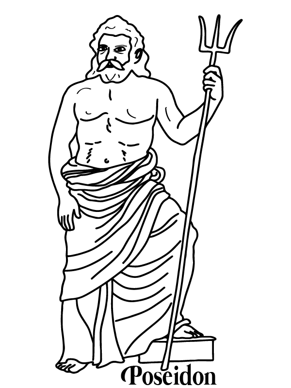 Coloring Page: Poseidon with his Trident