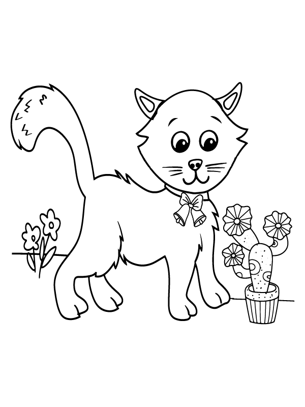 Cute Cat and Flower Cactus