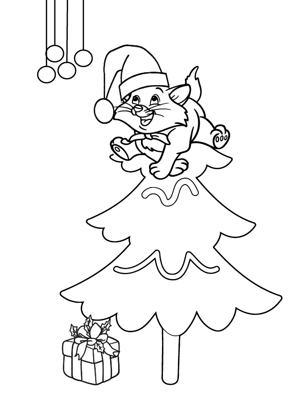 Cute Cats Christmas Picture to Color