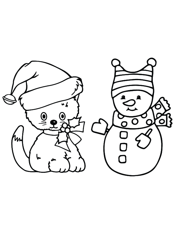 Cute Christmas Cat and Snowman