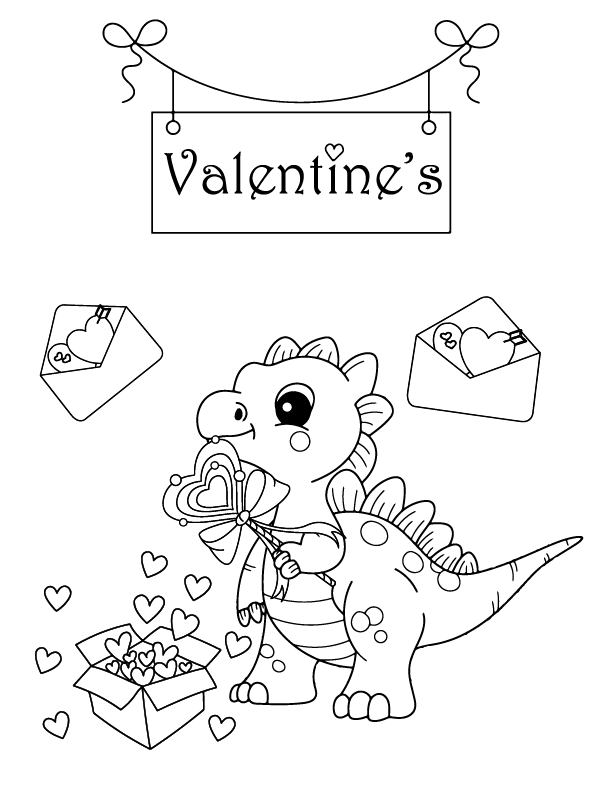 Niedlicher Dinosaurier mit Valentinsgeschenk