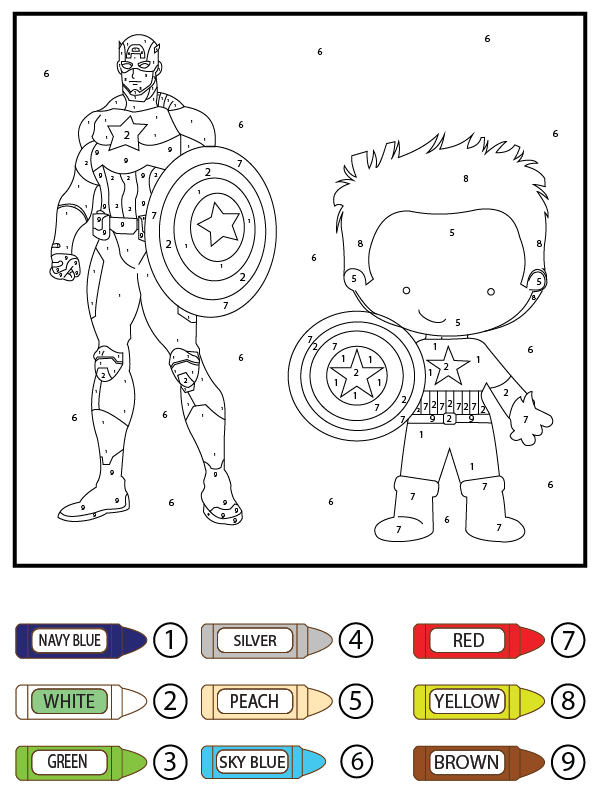 Cute Iron Man and Captain America Color by Number