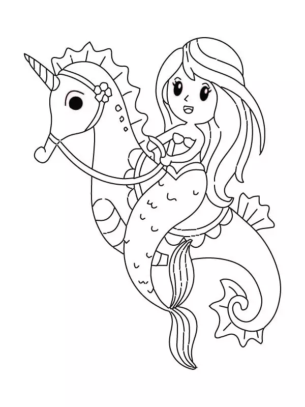 Cute Mermaid and Seahorse