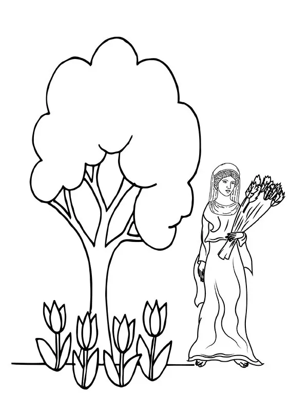 Demeter, Flowers, and Tree
