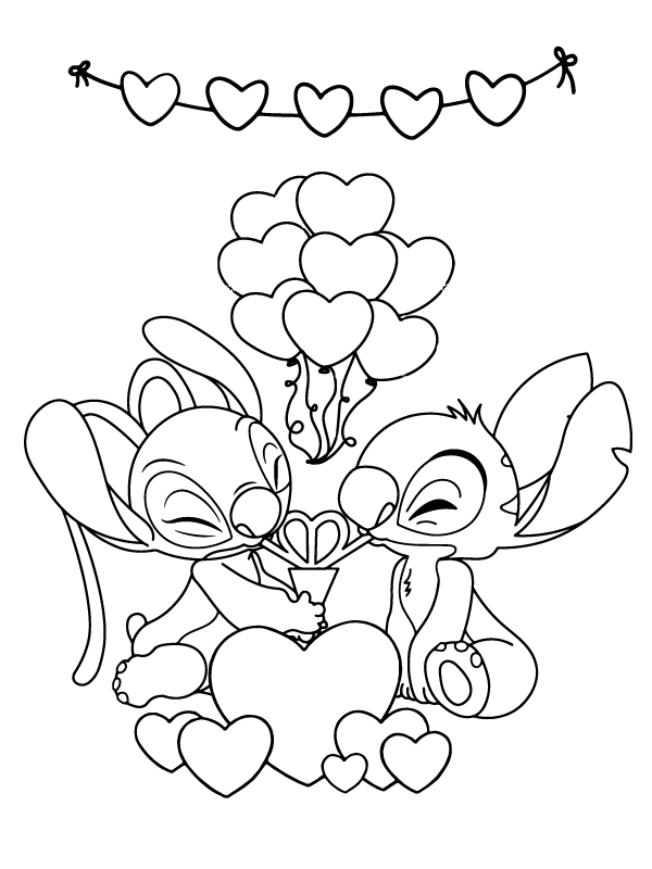 Easy Coloring Sheet Stitch Valentines