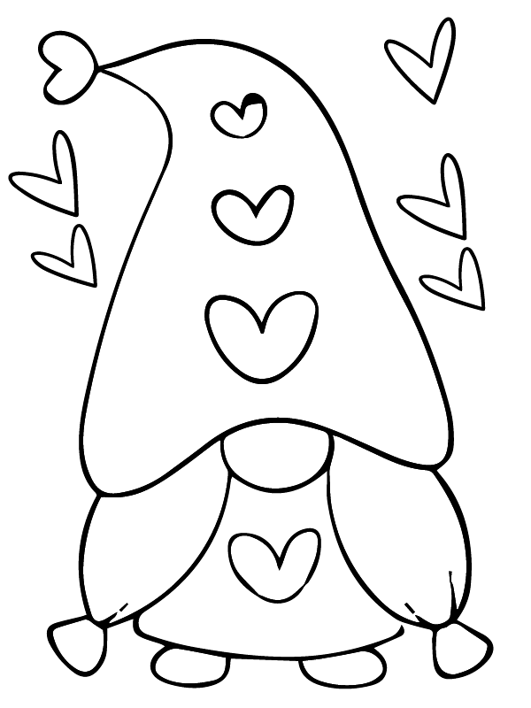 Easy Coloring Valentine Gnomes Free Printable