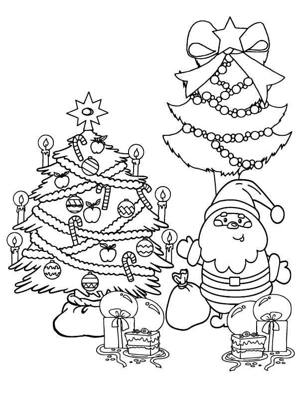 Easy Simple Christmas Tree and Santa Coloring Activity