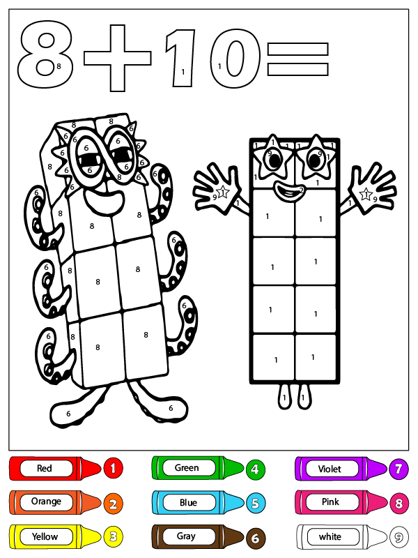 Eight and Ten Numberblocks Color by Number