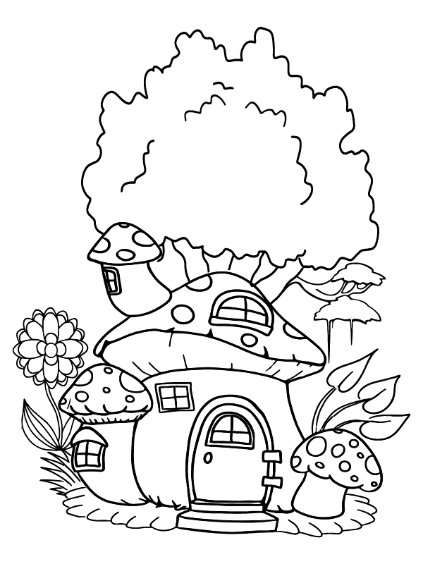 Fairy House, Sun Flower, and Tree