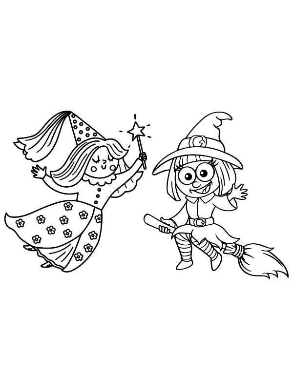 Fairy with magic wand and Witch Girl In A Broomstick