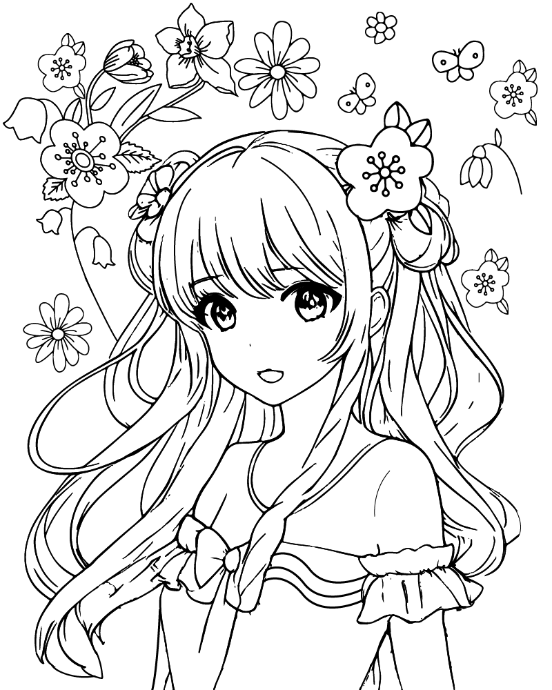 Flower Background and Kawaii Girl