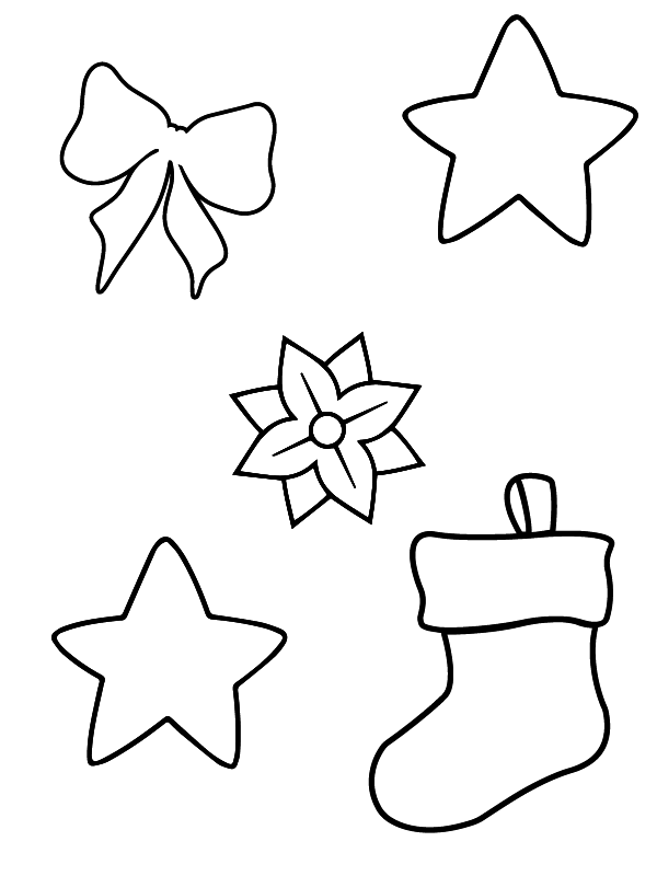 Flower Outline Drawing, Stocking and Christmas bow Preschool