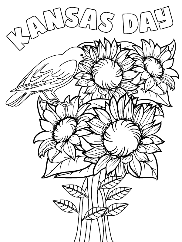 Flowery Kansas Day Coloring Illustration