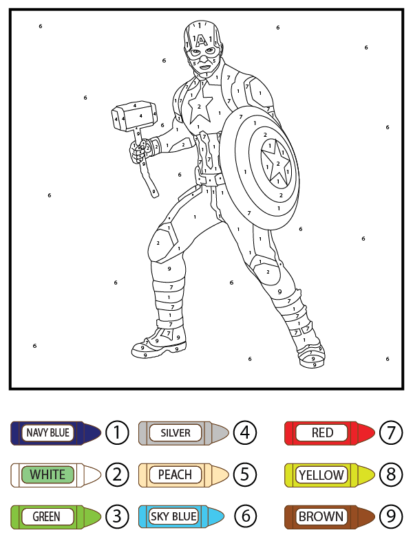 Free Captain America Color by Number
