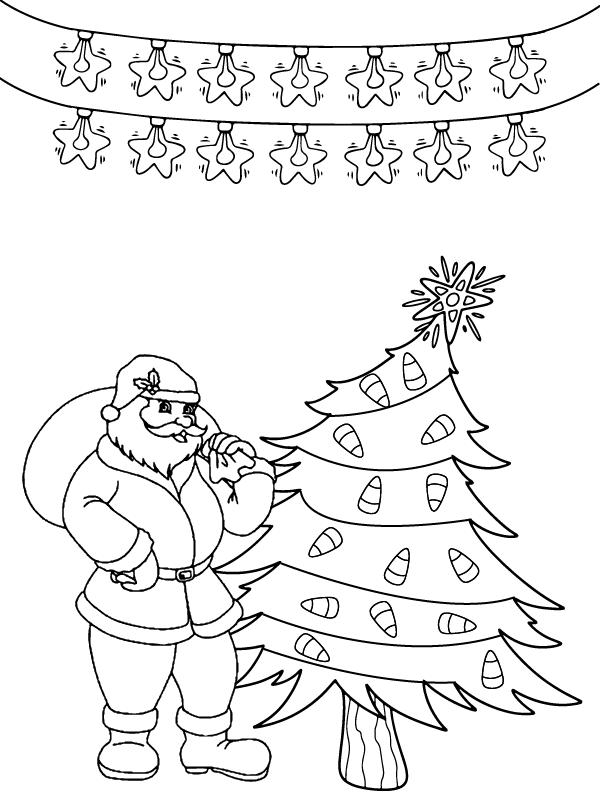 Free Simple Christmas Tree and Santa Coloring Sheet
