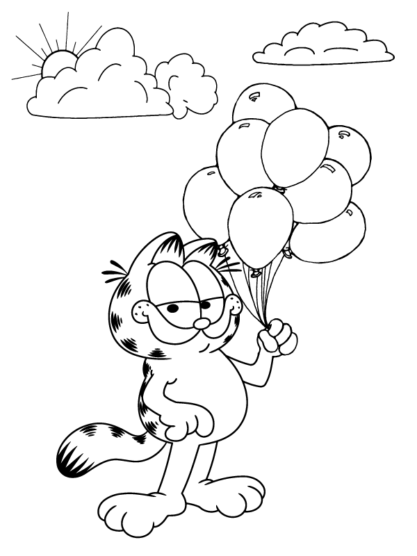 Garfiled Holding Balloons