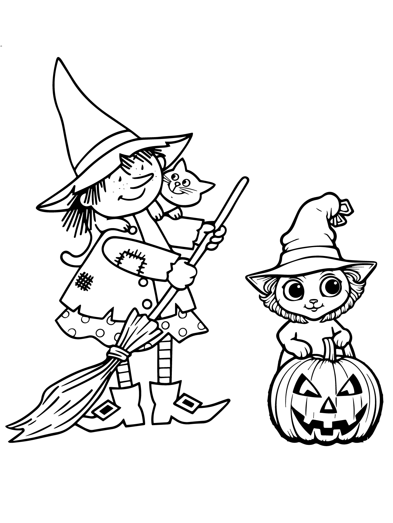 Halloween Witch with Kawaii Kitten