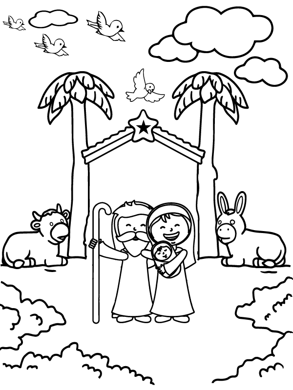 Happy Nativity Scene and Donkey