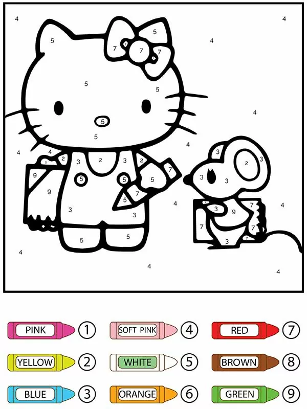 Hello Kitty and Rat Drawing Color By Number