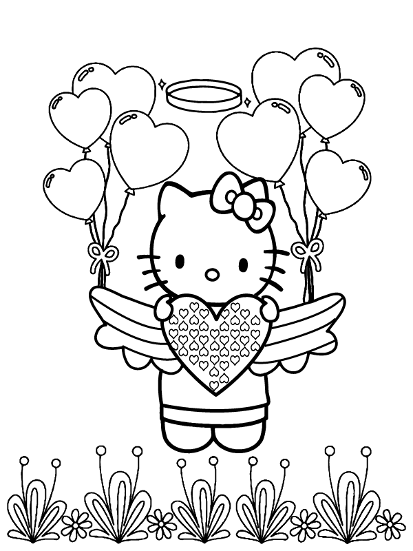 Hello Kitty Flying with Valentine Hearts