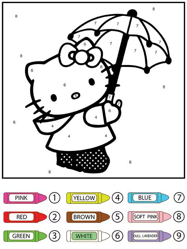 Hello Kitty Holding Umbrella Color By Number