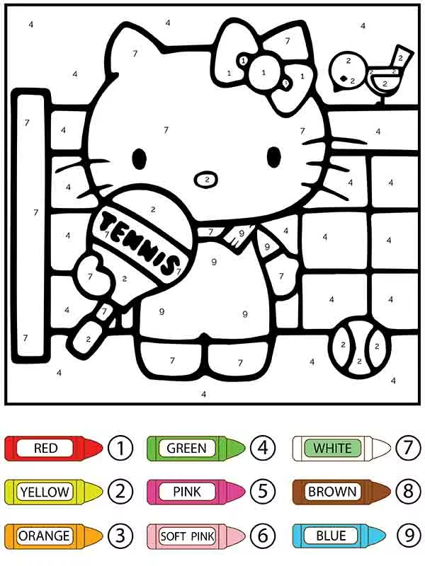 Hello Kitty Playing Tennis Color By Number