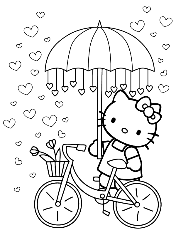 Hello Kitty fährt ein Valentinstagsfahrrad