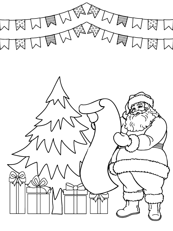 Interactive Simple Christmas Tree and Santa Coloring Sheet