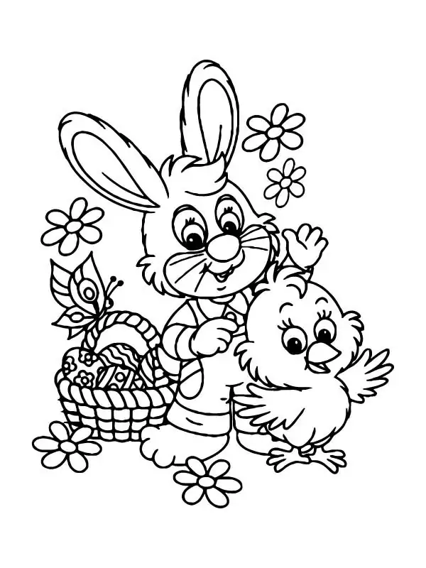 Joyful Easter Bunny and Chick