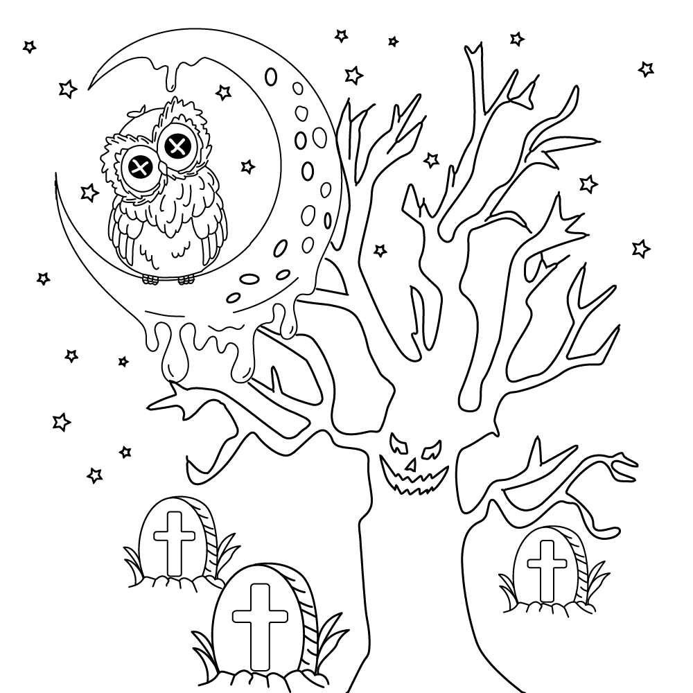Kawaii Owl and Creepy Tree