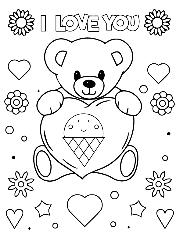 Kawaii Teddybär hält ein Valentinsherz