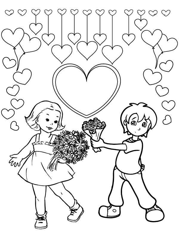 Kids Giving Flowers in Cute Valentines